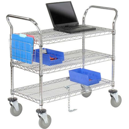 Nexel Chrome ESD Utility Cart w/3 Shelves & Polyurethane Casters, 30inL x 18inW x 39inH B2351536